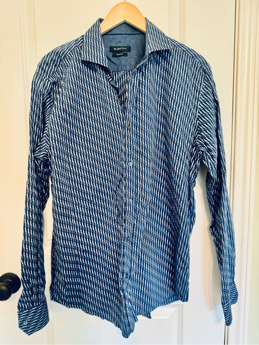 Bugatchi Navy Geometric-Print Long-Sleeve Shirt